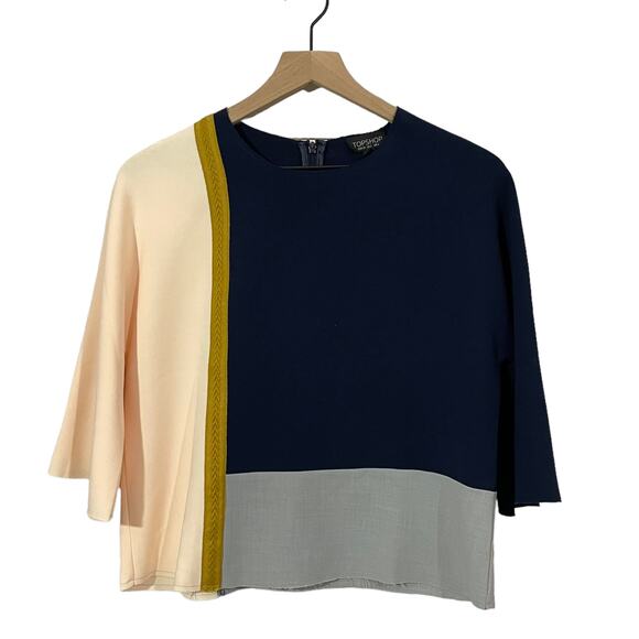 Topshop Colorblock Boxy Top - Blue multi - US 2 - Picture 1 of 14